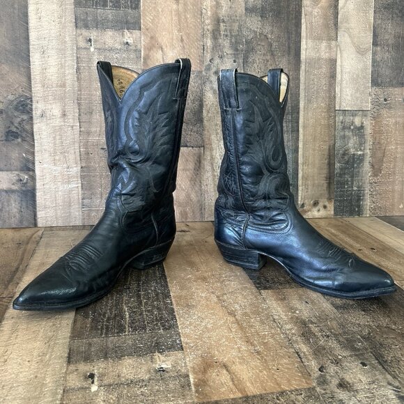 Tony Lama Vintage Classic Black Vibram Sole Western Cowboy Boots Mens 11.5 D - Picture 7 of 12